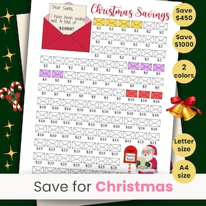 Reto de Ahorro de Santa Mail, Reto de Ahorro de Navidad, Reto de 100 Sobres, Reto de Mini Ahorro, tamaño Carta y A4