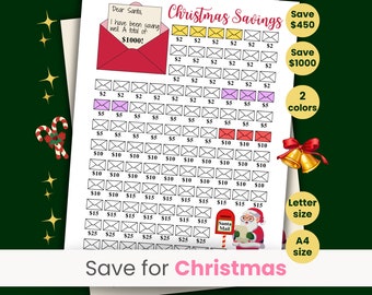 Santa Mail Savings Challenge, Christmas Savings Challenge, 100 Envelopes Challenge, Mini Savings Challenge, Letter and A4 size