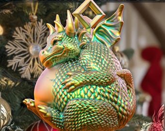 Adorno navideño de dragón rechoncho de D&D - Impreso en 3D - Diseñado por Fates End