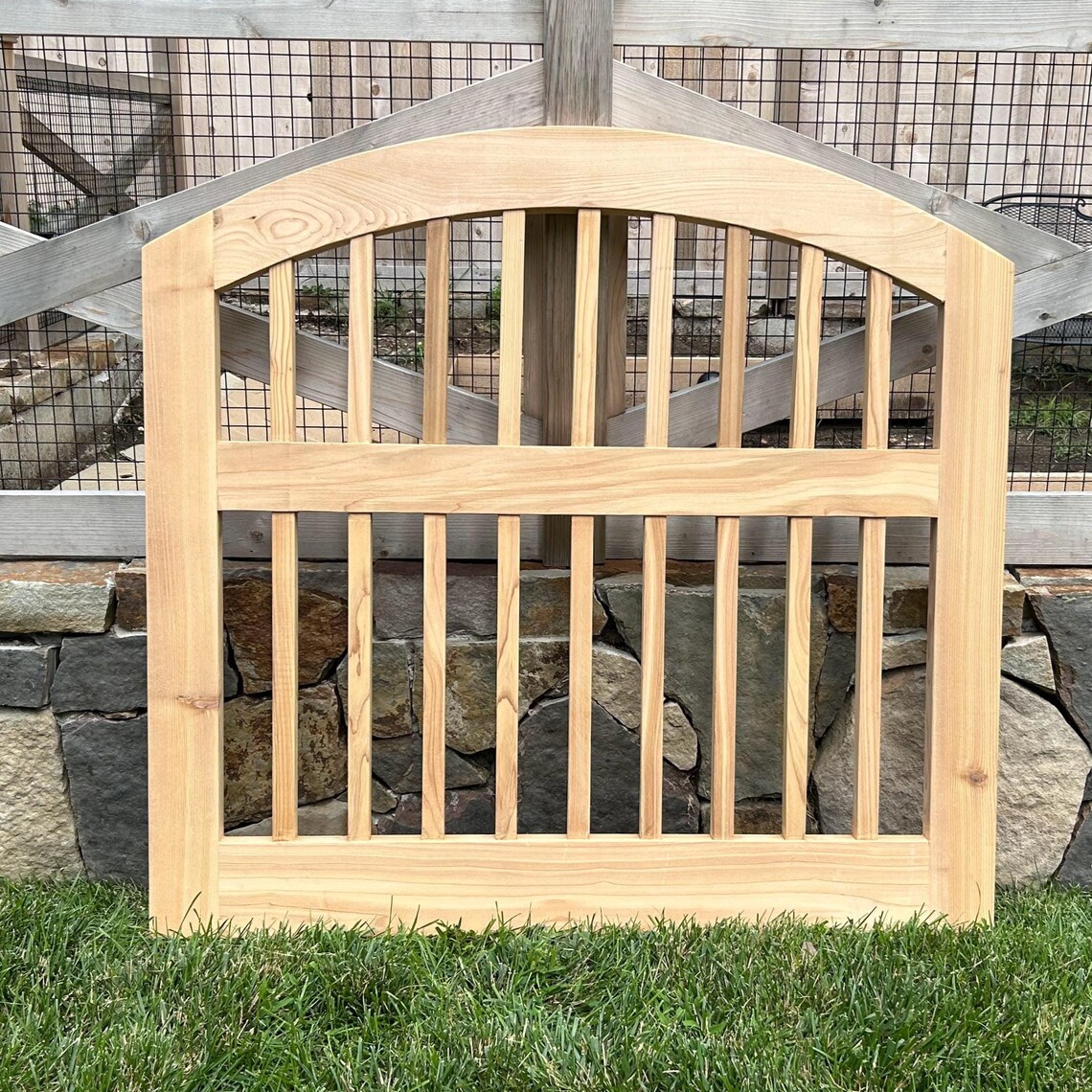 Arched Exterior Cedar Gate With Balusters - Etsy