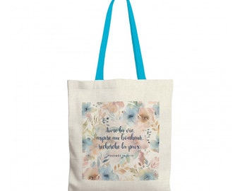 Sac fourre-tout fleuri avec verset biblique, sac en coton, tote bag, sac à provisions chrétien, Christian gift, cadeau femme, psaumes