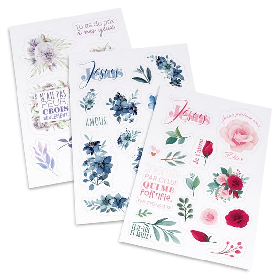 Set of 3 Sheets With 38 Christian Stickers Floral Motifs, Christian  Stickers for Women, Bible Stickers, Christian Gift for Women 