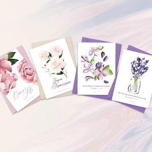 Postcards scented with peony, white rose, violet and lavender, with Bible verse, birthday cards, happy birthday, Christian