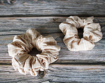 Scrunchie de algodão xadrez bege | Scrunchie com padrão xadrez | Presente de inverno | Estilo coreano