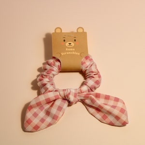 Pink Plaid Bunny Ear Scrunchie | Gingham Scrunchie | Gift for girls | Hair Ties