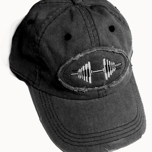 Charcoal Grey Distressed Oval Barbell Baseball Cap
