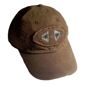Distressed Brown Oval Barbell Baseball Cap