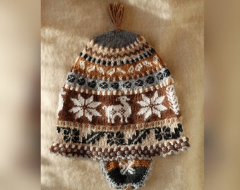 100% Alpaca Wool Hat. Chullo with Earflaps. Handwoven Peruvian Winter Clothing, Unisex