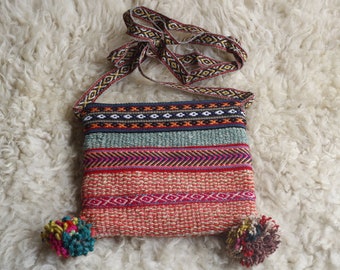 Handwoven Shoulder Bag made of Peruvian sheep wool - Vibrant Orange and Pink