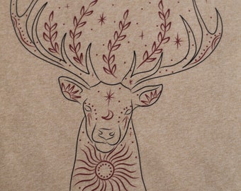 Organic, Natural Coloured Cotton T-shirt with Deer Print - Eco-Friendly, Sustainable
