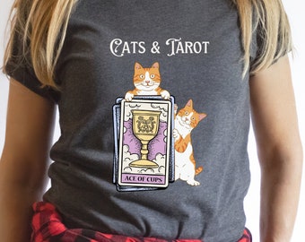 Cats and Tarot shirt, cat lovers tshirt, tarot cat tee, tarot t shirt, fun Halloween top, spooky season, witch vibe, cute fall mystical