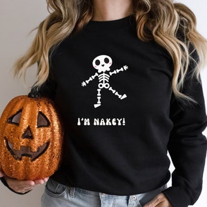 Bluza z nadrukiem Naked Baby Skeleton, sweter I'm nakey, zabawny okrągły dekolt na Halloween, koszulka na straszny sezon, szczęśliwy tańczący szkielet, zabawny prezent dla mamy i taty