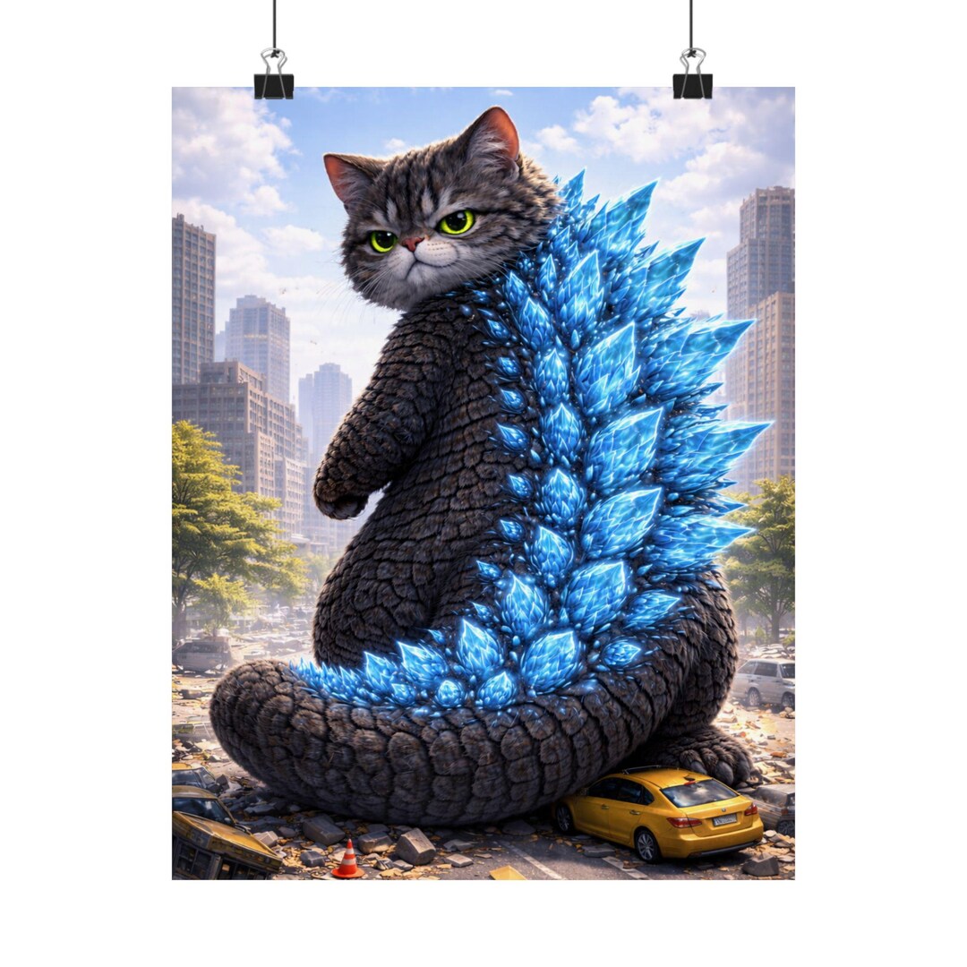 Godzilla Inspired Cat Matte Poster | Vertical Wall Art - Etsy