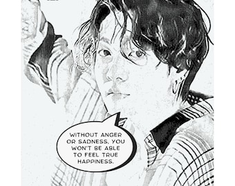 Jungkook Manga Comic Art Matte Vertical Posters | Black & White Motivational Quote