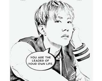 J-Hope Manga Comic Art Matte Vertical Poster | Black & White Motivational Quote | Kpop