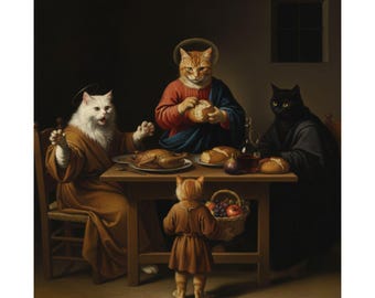 Affiches de la dernière cène des chats, impression d'art drôle de chat, affiches de peinture de chat de la Renaissance, affiches de Holy Cats, affiches de dîner de félins