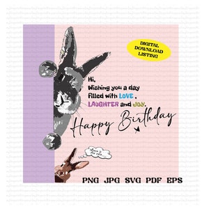 Niedliche Kaninchen Geburtstagskarte druckbare, rosa Grüße Zitate mit Hase, Baby-Dusche-Geschenk-Wünsche, Kuchen und Luftballons, Instant Download.