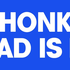 Peut inclure: Un autocollant de pare-chocs bleu et blanc avec le texte "DON'T HONK AT ME MY DAD IS DEAD".