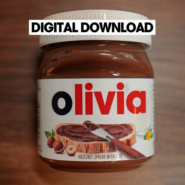 Digitale download gepersonaliseerde Nutella-sticker, Nutella-label, grappig cadeau, nieuwigheidscadeau, verjaardagscadeau, jubileumcadeau, kerstcadeau