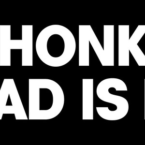 Peut inclure: Texte blanc sur fond noir : "DON'T HONK AT ME MY DAD IS DEAD".