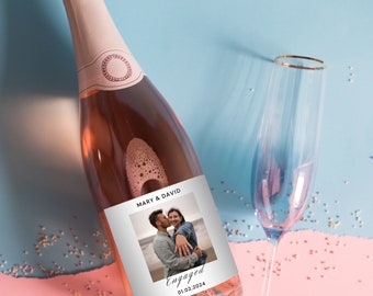 Anpassad fotovinetikett, personlig förlovningsvinetikett, förlovningspresent, bröllopsvinetikett, frieripresent, present till par, årsdagspresent
