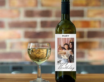 Personalized Photo Birthday Wine Bottle Label, Custom Gift