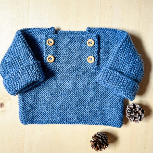 Pull à pont, esprit marin, pour bébé. Patron tricot en français à télécharger (format pdf). Modèle layette du 1 mois au 18 mois. Tutoriel.