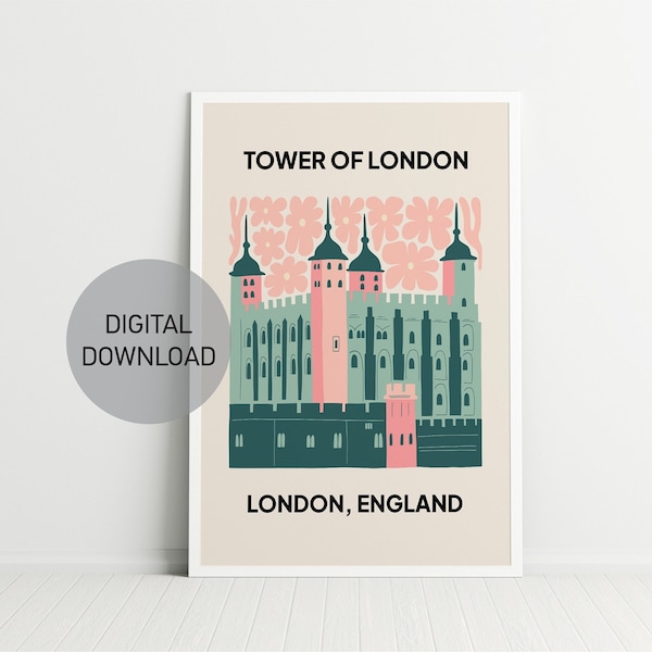 Tower Of London Print, Digital Art Download, London Travel Print, Exhibition Print, Trendy Wall Art, Affordable Wall Art, Dorm decor