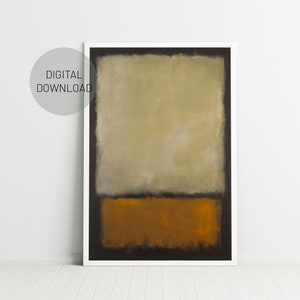 May include: Abstract art print with a brown, beige, and orange color scheme. The print features a large beige rectangle with a smaller orange rectangle at the bottom.