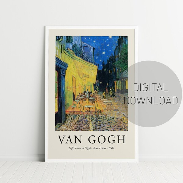 Van Gogh Print, Vincent Van Gogh Poster, Cafe Terrace At Night, Arles, Mid Century  Wall Art Print, Living Room Wall Art, Digital Download