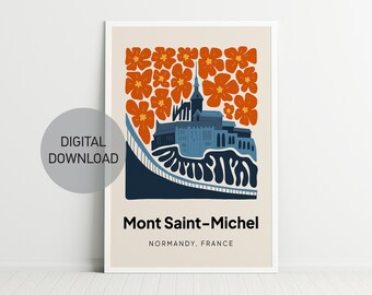 Travel Print, Mont Saint Michel Digital Art Download, Pastel Normandy France Travel Print, Exhibition Print, Trendy Wall Art Fall wall decor