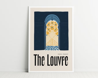 Navy Blue Travel Print, The Louvre Digital Art Download, Pastel Paris France Travel Print, Exhibition Print Trendy Wall Art, Fall wall decor