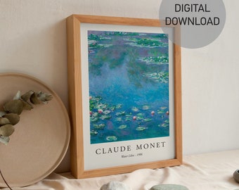 Claude Monet Print, Monet Water Lilies, Home decor, Printable Wall art, Living Room Wall Art, Digital Download, Preppy Room Decor, Gift idea