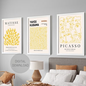 Yellow Henri Matisse Set of 3, Picasso Poster set, Modern Wall Print, Preppy Room Decor, Gallery Wall Set of 3, PRINTABLE DIGITAL DOWNLOAD