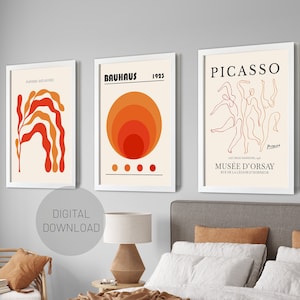 DIGITAL Orange Henri Matisse Set of 3, Picasso Poster set, Modern Wall Print, Bauhaus Prints, Gallery Wall Set of 3, PRINTABLE DOWNLOAD
