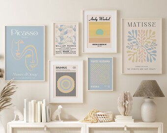 Pastel Blue Matisse Print Set of 6 Matisse Exhibition Poster Neutral Prints Blue Boho Prints Dorm Decor Light Blue Wall Art Matisse Poster