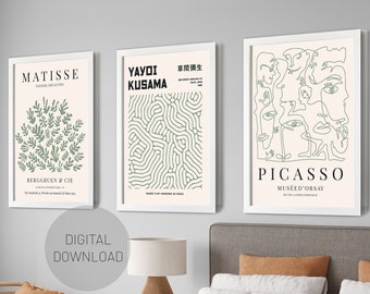 Henri Matisse PRINTABLE Set of 3, Picasso Poster set, Modern Wall Print, Living Room Decor, Matisse Gallery Wall Set of 3, DIGITAL DOWNLOAD