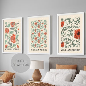William Morris Set of 3 Prints, Living Room Wall Art, Preppy Room decor, Home decor, Printable Wall art, Dorm decor, Digital Download Art