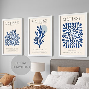 Digital Henri Matisse Set of 3, Navy Blue Matisse Poster set, Modern Wall Print, Matisse Gallery Wall Set of 3, Home decor DIGITAL DOWNLOAD