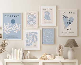 Pastel Blue Matisse Print Set of 6 Matisse Exhibition Poster Neutral Prints Blue Boho Prints Dorm Decor Light Blue Wall Art Matisse Poster