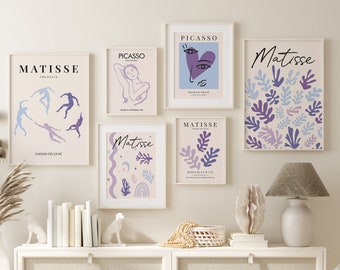 Pastel Blue Matisse Print Set of 6 ,Matisse Exhibition Poster, Neutral Prints Blue Boho Prints Dorm Decor Light Blue Wall Art Matisse Poster