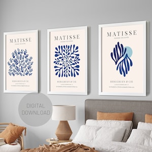Digital Henri Matisse Set of 3, Navy Blue Matisse Poster set, Modern Wall Print, Matisse Gallery Wall Set of 3, Home decor DIGITAL DOWNLOAD
