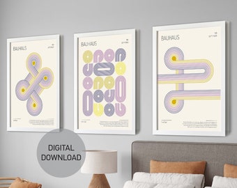 Conjunto de 3 impresiones Bauhaus, paquete de arte mural de galería, arte mural para sala de estar, decoración de dormitorio, arte mural de moda, arte mural imprimible, descarga digital