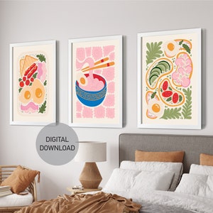 Asiatische Kultur Print Food Wall Art Digital Download Kitchen Print Retro Wandkunst Korean Food Ausstellung Print Bibimbap Poster Chef Print Set