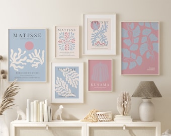 Pastel Blue Matisse Print Set of 6 Matisse Exhibition Poster Neutral Prints Blue Boho Prints Dorm Decor Light Blue Wall Art Matisse Poster