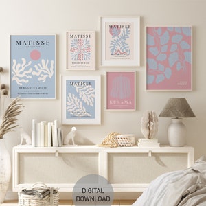Pastel Blue Matisse Print Set of 6 Matisse Exhibition Poster Neutral Prints Blue Boho Prints Dorm Decor Light Blue Wall Art Matisse Poster