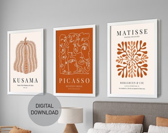 Juego de 3 impresiones de Matisse en color naranja, arte mural en color naranja, juego de galerías de pared, impresiones de Henri Matisse, póster de exposición de Matisse, arte mural bohemio, arte digital