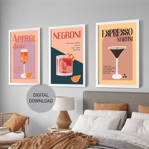 Cocktail Print 3er Set, druckbare Wandkunst, Küchen Wandkunst, Bar Warenkorb Drucke, Hausbar Dekor, Wohnzimmer Wandkunst, digitaler Download