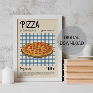 Pizza Print, Pizza Capricciosa, Kitchen Wall Art, Digital Download, Italy Kitchen Wall Decor, Printable Wall Art, Cosy Kitchen Illustrations