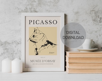 Pablo Picasso Cat Print, Printable Wall Art, Exhibition Poster, Living Room Wall Art, Digital Download, Bedroom Wall Art, Nursery Wall Decor